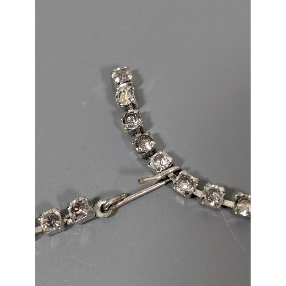 Vintage Black Clear Rhinestone Choker Necklace Silver‎ Tone Bib Statement 15